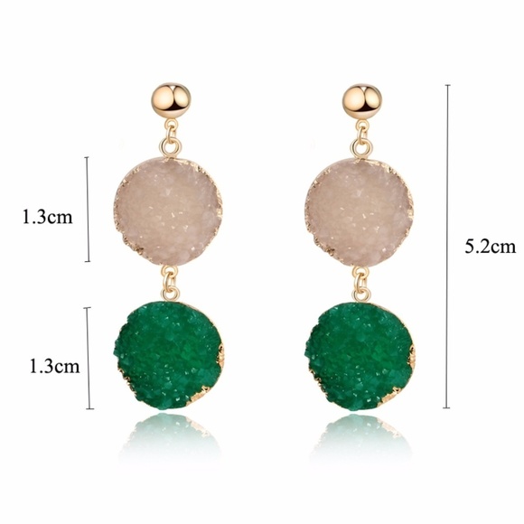 Sparkly Druzy Round Dangle Earrings - Picture 2 of 2